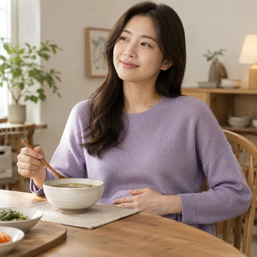 평범한 식사 그릇을 앞에 둔 성인의 AI 생성 생활 예시
